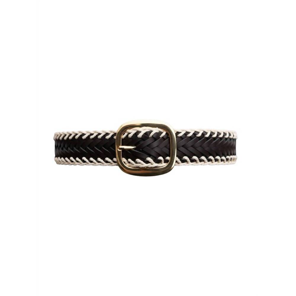 NEW LETO women's crochet trimmed woven leather belt in black